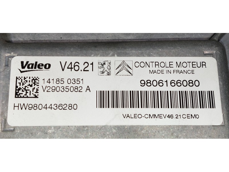Recambio de centralita motor uce para citroen c-elysée exclusive referencia OEM IAM 9806166080 HW9804436280 141850351