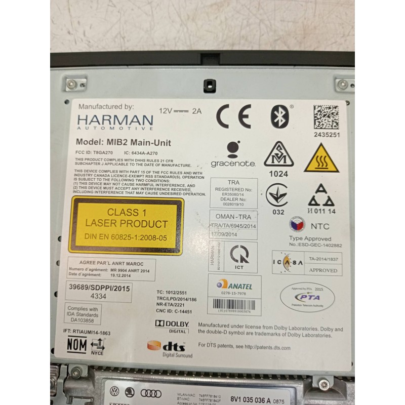 Recambio de sistema navegacion gps para audi a3 sportback (8vf) basic e-tron referencia OEM IAM 8V1035036A 6434AA270 