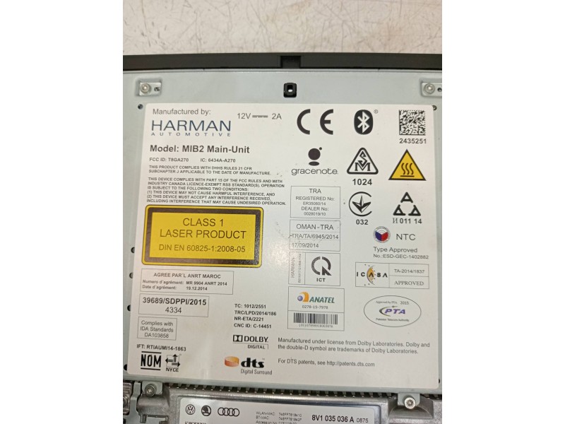 Recambio de sistema navegacion gps para audi a3 sportback (8vf) basic e-tron referencia OEM IAM 8V1035036A 6434AA270 