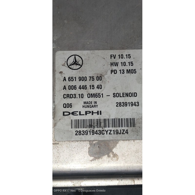 Recambio de centralita motor uce para mercedes clase c (w204) lim. c 180 cdi blueefficiency (204.000) referencia OEM IAM A651900