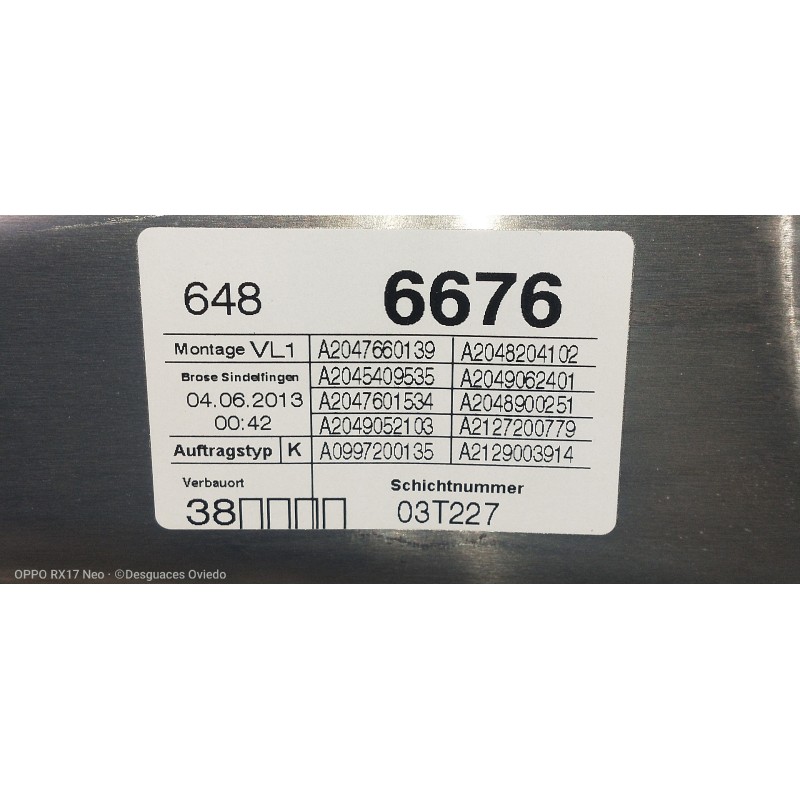 Recambio de elevalunas delantero izquierdo para mercedes clase c (w204) lim. c 180 cdi blueefficiency (204.000) referencia OEM I