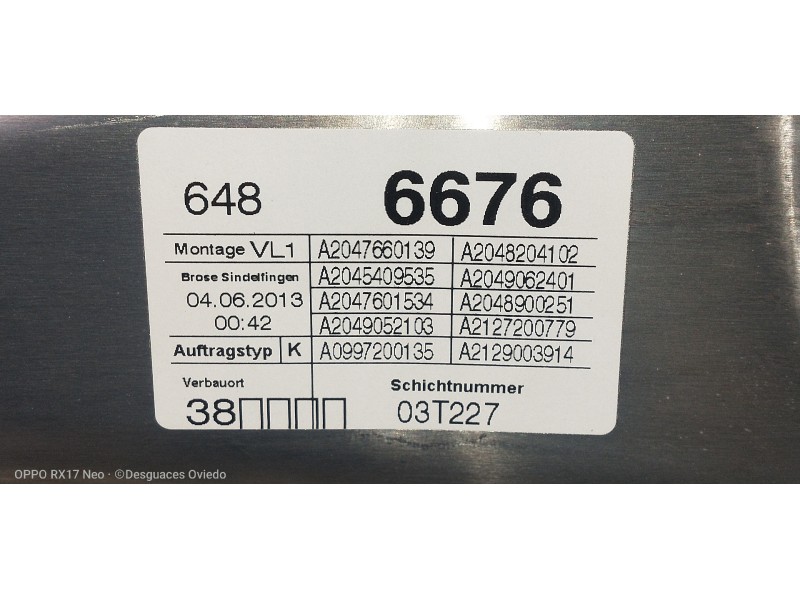 Recambio de elevalunas delantero izquierdo para mercedes clase c (w204) lim. c 180 cdi blueefficiency (204.000) referencia OEM I