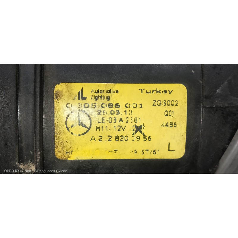 Recambio de faro antiniebla izquierdo para mercedes clase c (w204) lim. c 180 cdi blueefficiency (204.000) referencia OEM IAM 03