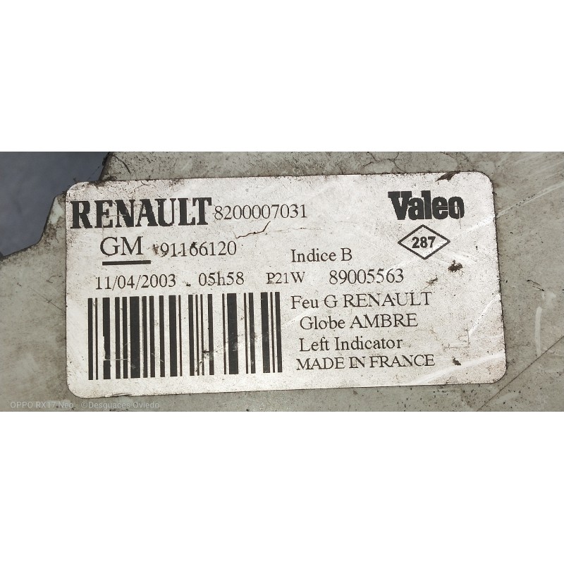 Recambio de piloto delantero izquierdo para renault trafic combi (ab 4.01) 29 ln combi9 acristalado referencia OEM IAM 820000703