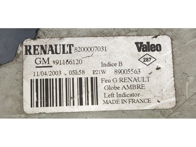 Recambio de piloto delantero izquierdo para renault trafic combi (ab 4.01) 29 ln combi9 acristalado referencia OEM IAM 820000703