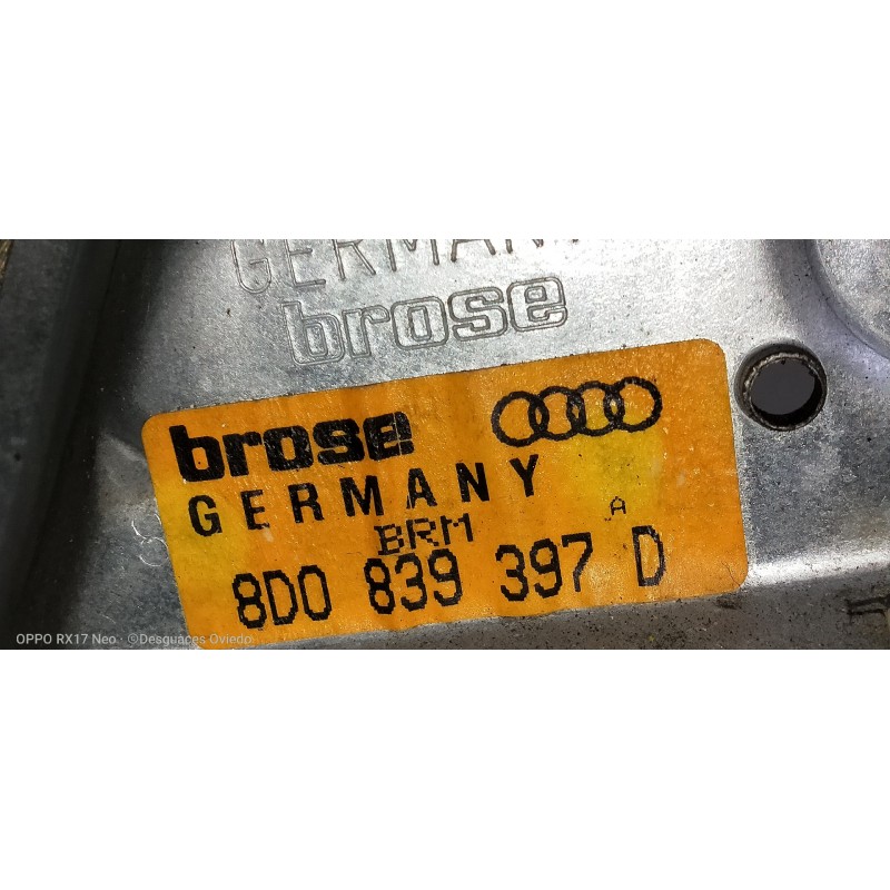 Recambio de elevalunas trasero izquierdo para audi a4 berlina (b5) 1.9 tdi referencia OEM IAM 8D0839397D SIN CRISTAL 
