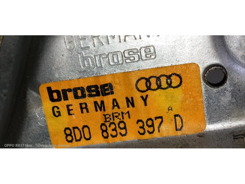 Recambio de elevalunas trasero izquierdo para audi a4 berlina (b5) 1.9 tdi referencia OEM IAM 8D0839397D SIN CRISTAL 