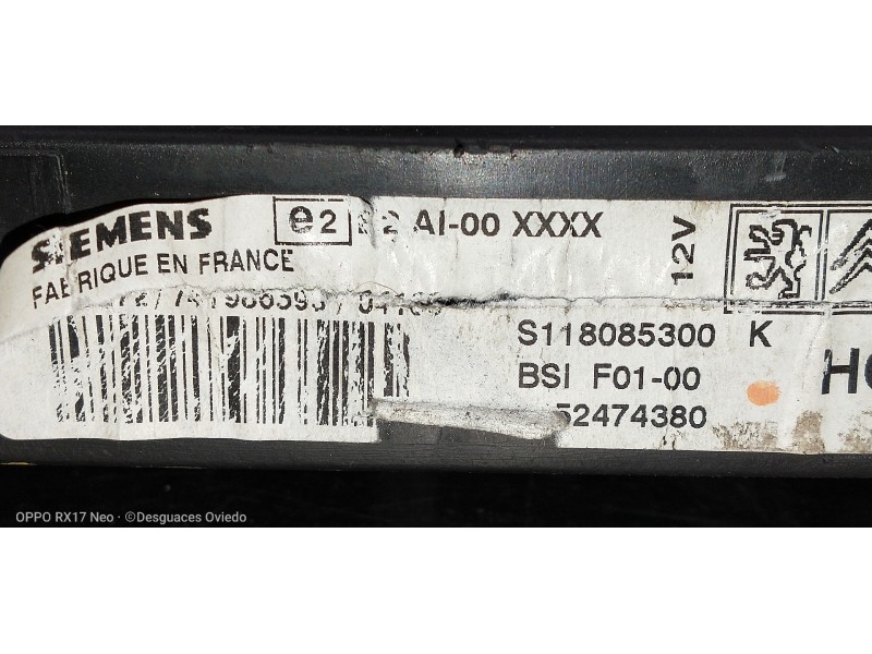 Recambio de caja reles / fusibles para citroen c3 1.4 hdi 16v sx referencia OEM IAM BSIF0100 52474380 
