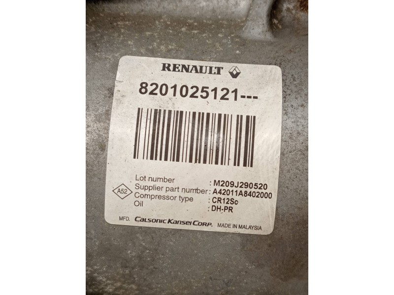 Recambio de compresor aire acondicionado para renault fluence expression referencia OEM IAM 8201025121  