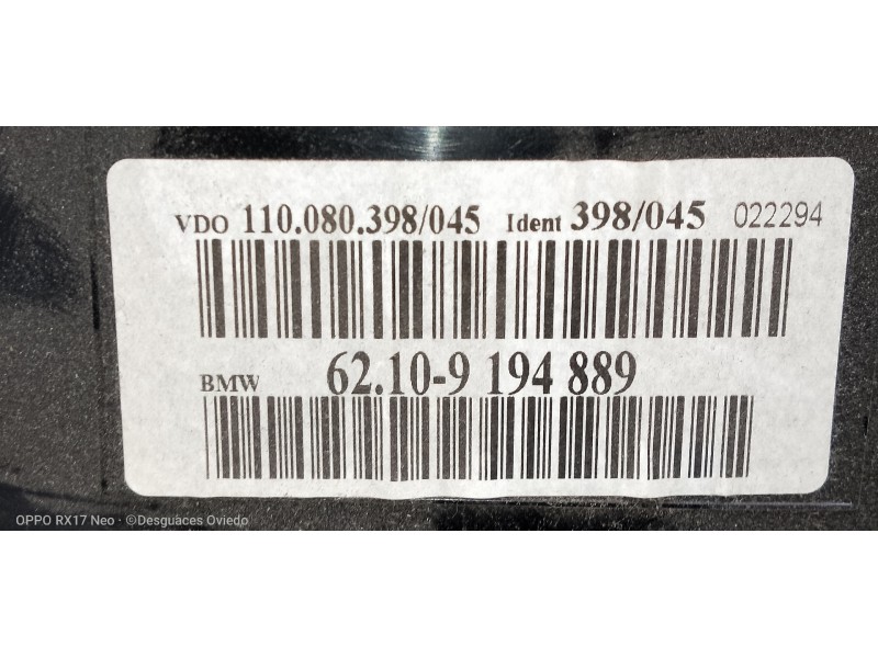 Recambio de cuadro instrumentos para bmw serie 5 berlina (e60) 525d xd referencia OEM IAM 62109194889 VDO110080398045 398045