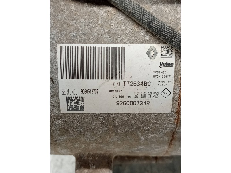 Recambio de compresor aire acondicionado para renault clio iv limited referencia OEM IAM 926000734R T72634BC 