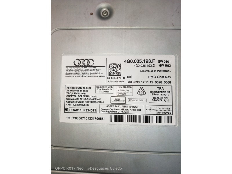 Recambio de sistema navegacion gps para audi a6 allroad quattro (4gh) 3.0 v6 24v tdi referencia OEM IAM 4G0035193F 00280068 