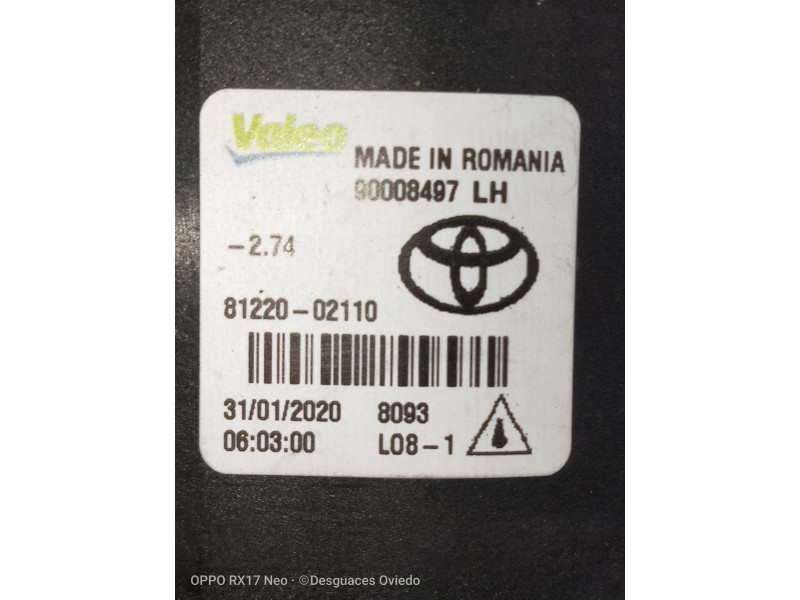 Recambio de faro antiniebla izquierdo para toyota c-hr hybrid style plus referencia OEM IAM 8122002110 90008497 