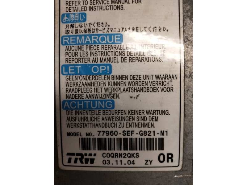 Recambio de centralita airbag para honda accord berlina (cl/cn) 2.2i ctdi sport referencia OEM IAM 77960 G821M1 C0QRN2QKS
