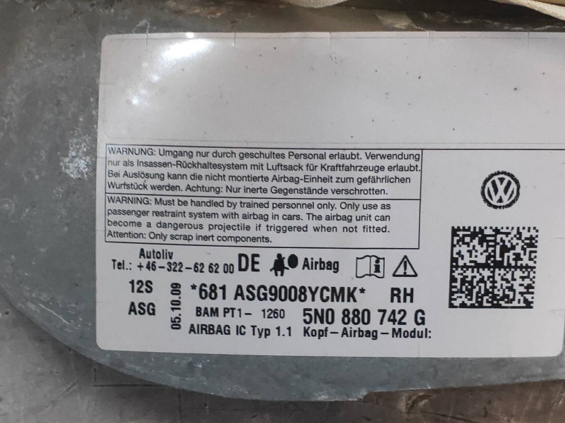 Recambio de airbag cortina delantero derecho para volkswagen tiguan (5n1) advance referencia OEM IAM 5N0880742G  