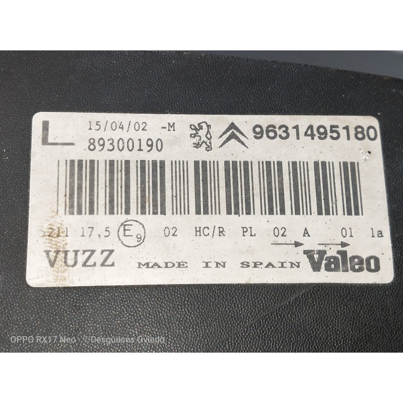 Recambio de faro izquierdo para citroen xsara picasso 2.0 hdi vivace referencia OEM IAM 9631495180 89300190 PARA PULIR