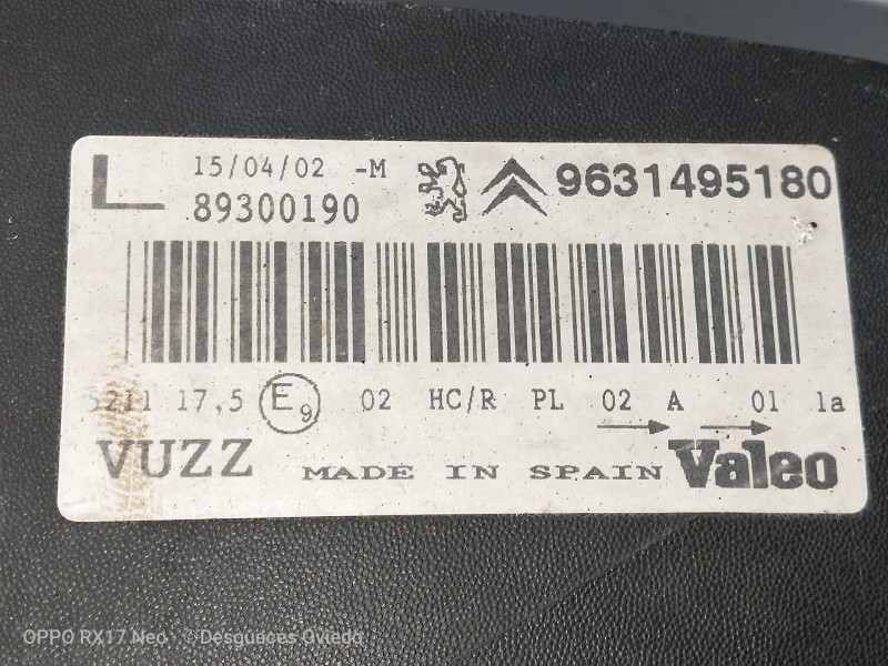 Recambio de faro izquierdo para citroen xsara picasso 2.0 hdi vivace referencia OEM IAM 9631495180 89300190 PARA PULIR