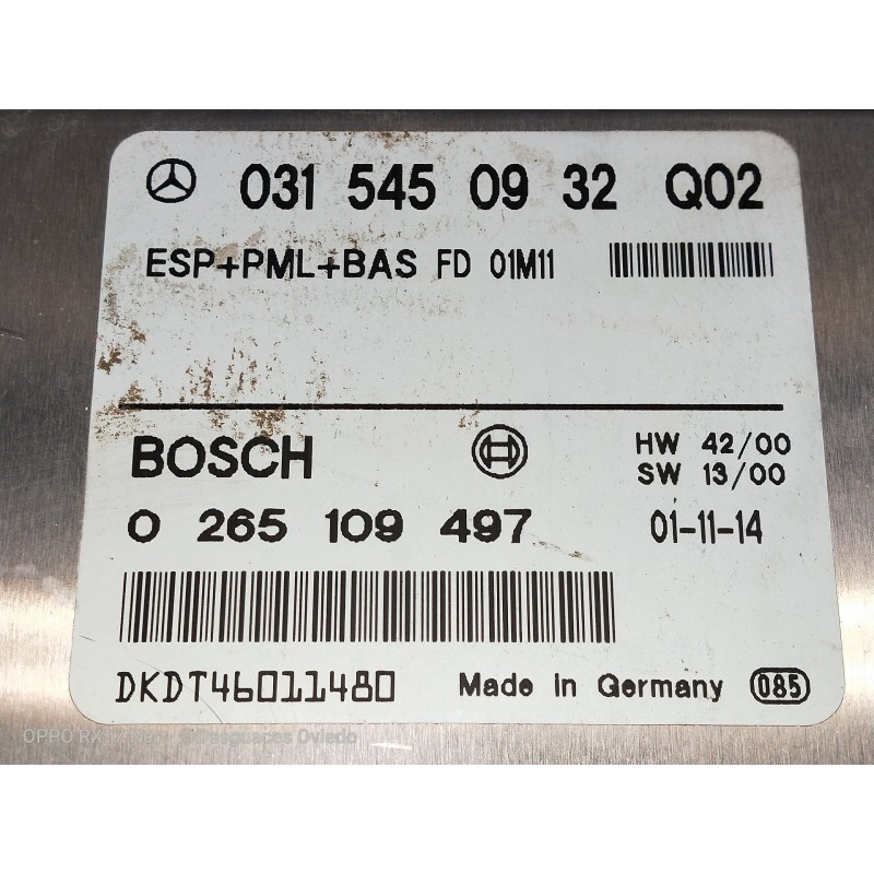 Recambio de centralita abs para mercedes clase cl (w215) coupe 600 (215.378) referencia OEM IAM 0315450932Q02 0265109497 DKDT460