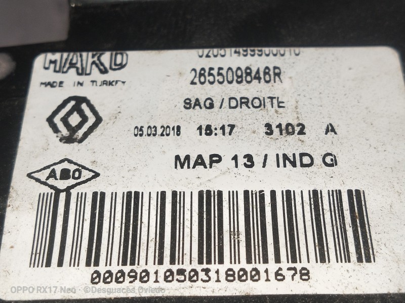 Recambio de piloto trasero derecho para renault clio iv referencia OEM IAM 265509846R  