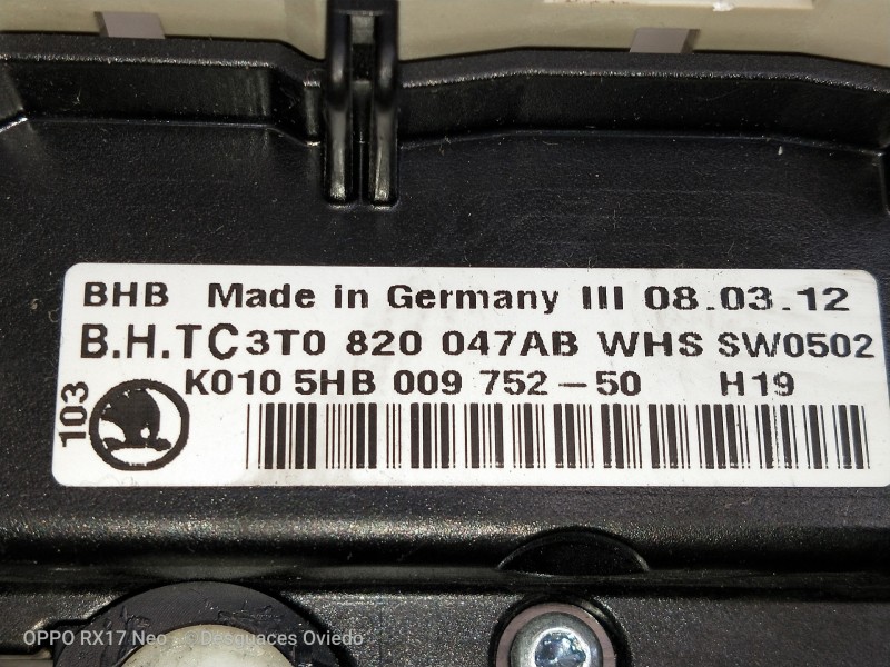 Recambio de mando calefaccion / aire acondicionado para skoda yeti ambition referencia OEM IAM 3T0820047AB K0105HB00975250 