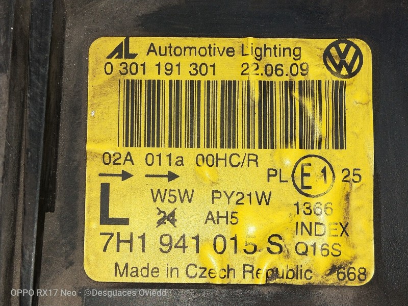 Recambio de faro izquierdo para volkswagen t5 transporter/furgoneta combi referencia OEM IAM 0301191301 7H1941015S PARA PULIR
