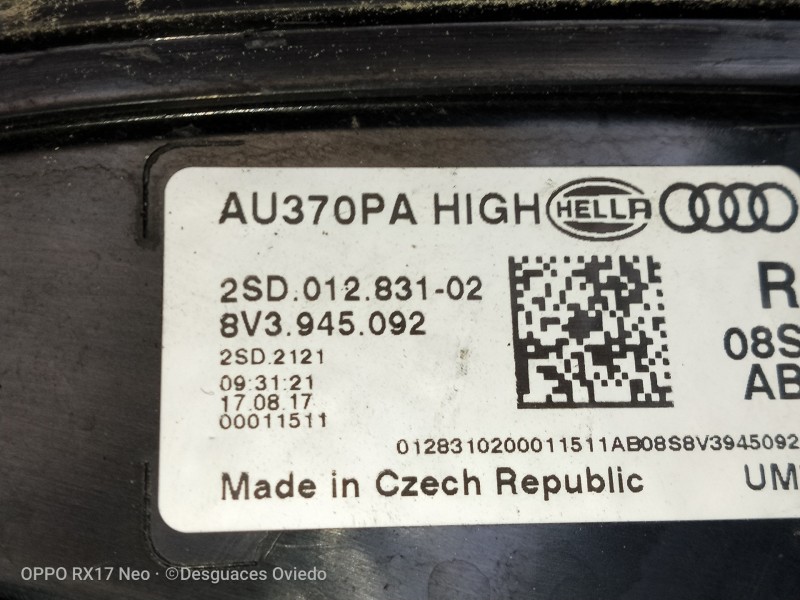 Recambio de piloto trasero derecho para audi a3 (8vk) basic referencia OEM IAM AU370PAHGH 8V3945092 2SD01283102