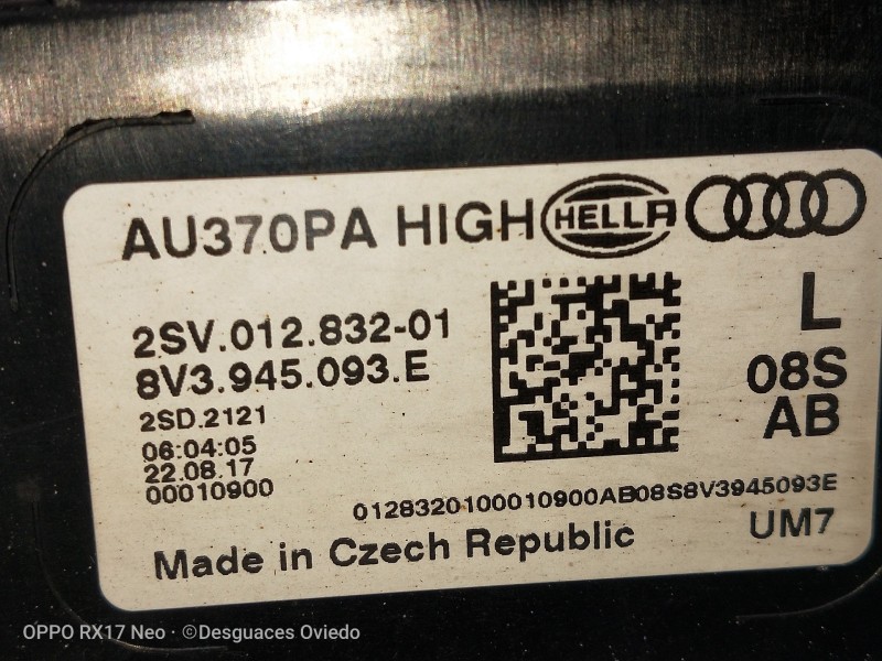 Recambio de piloto trasero izquierdo interior para audi a3 (8vk) basic referencia OEM IAM AU370PAHIGH 2SV01283201 8V3945093E