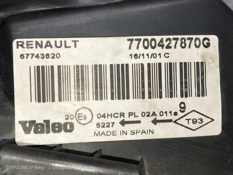 Recambio de faro derecho para renault megane i berlina hatchback (ba0) referencia OEM IAM 7700427870G 67743620 