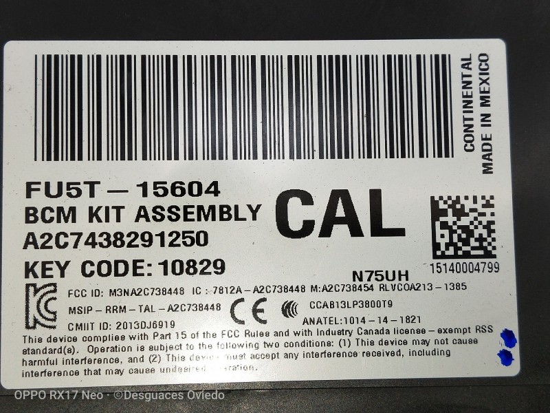 Recambio de caja reles / fusibles para ford mondeo lim. 1.5 ecoboost cat referencia OEM IAM A2C7438291250 10829 