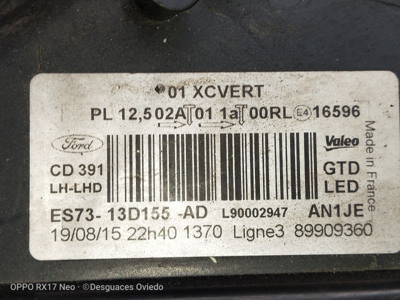 Recambio de faro izquierdo para ford mondeo lim. 1.5 ecoboost cat referencia OEM IAM ES7313D155AD 90005487 XENON