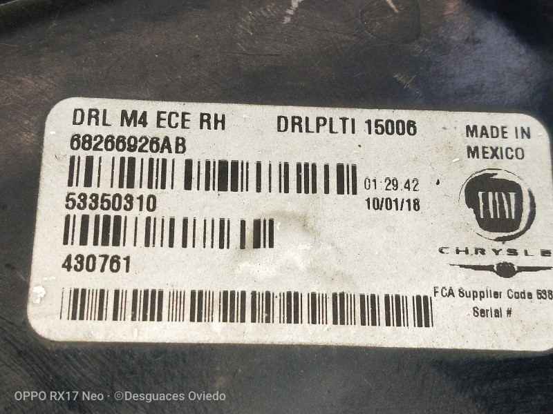Recambio de piloto delantero derecho para jeep compass ii 1.4 m-air cat referencia OEM IAM 68266926AB 53350310 430761