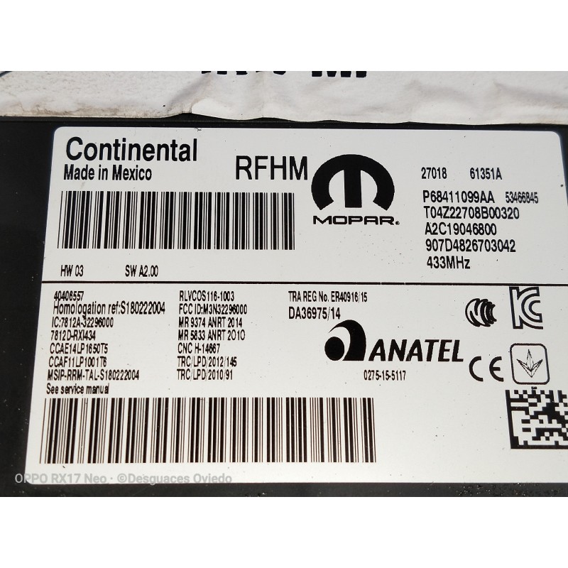 Recambio de modulo electronico para jeep compass ii 1.4 m-air cat referencia OEM IAM P68411099AA 53466845 T04Z22708B00320