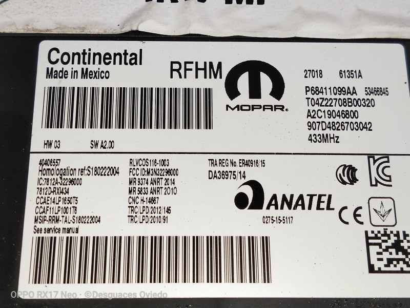 Recambio de modulo electronico para jeep compass ii 1.4 m-air cat referencia OEM IAM P68411099AA 53466845 T04Z22708B00320
