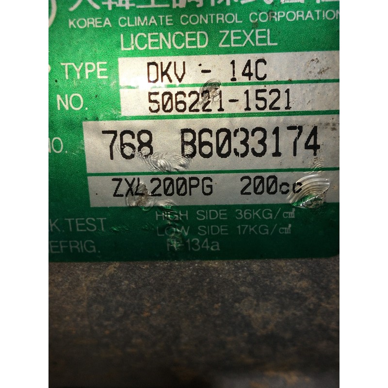 Recambio de compresor aire acondicionado para ssangyong korando 2.9 diesel referencia OEM IAM 5062211521 768B6033174 5060212705
