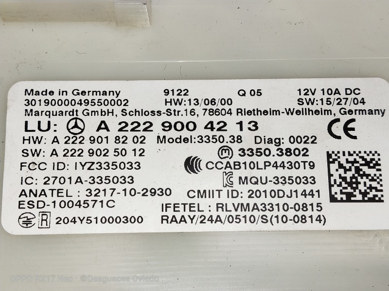 Recambio de modulo electronico para mercedes clase glc (w253) glc 220 d 4matic referencia OEM IAM A2229004213 33503802 321710293