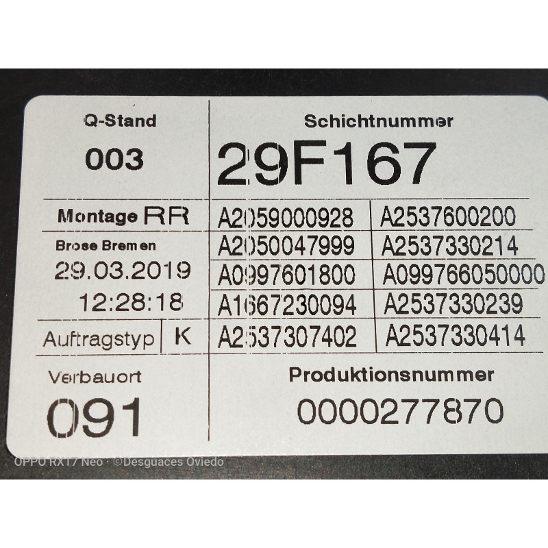 Recambio de elevalunas trasero derecho para mercedes clase glc (w253) glc 220 d 4matic referencia OEM IAM A2059000928 A253760020