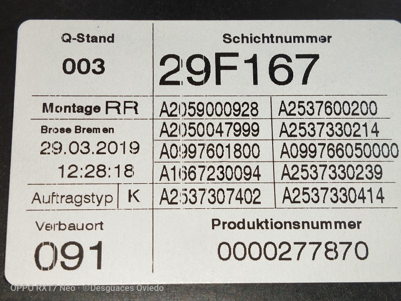 Recambio de elevalunas trasero derecho para mercedes clase glc (w253) glc 220 d 4matic referencia OEM IAM A2059000928 A253760020