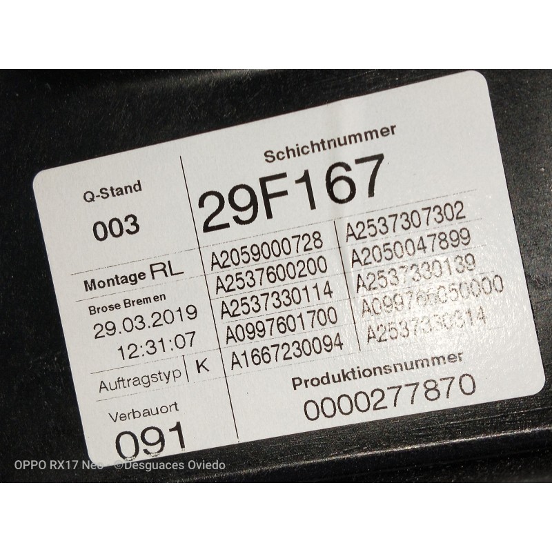 Recambio de elevalunas trasero izquierdo para mercedes clase glc (w253) glc 220 d 4matic referencia OEM IAM A2059000728 A2537307