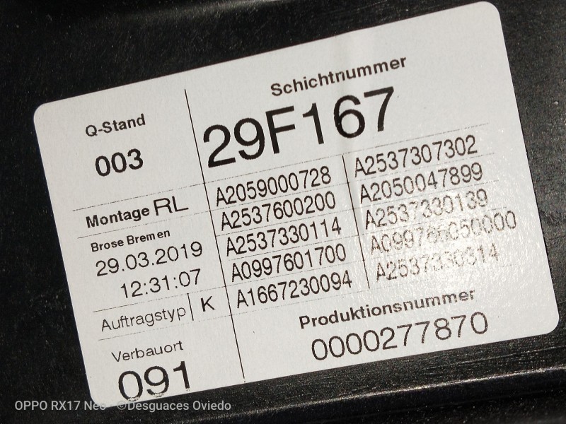 Recambio de elevalunas trasero izquierdo para mercedes clase glc (w253) glc 220 d 4matic referencia OEM IAM A2059000728 A2537307