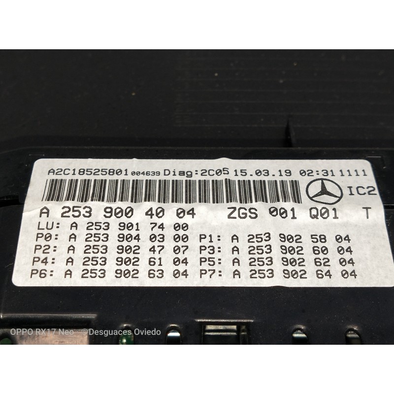 Recambio de cuadro instrumentos para mercedes clase glc (w253) glc 220 d 4matic referencia OEM IAM A2539004004 ZGS001Q01T A2C185