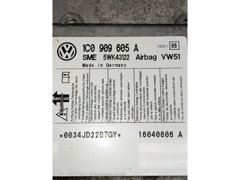 Recambio de kit airbag para seat leon (1m1) sport f.r. referencia OEM IAM 1C0909605A 5WK43122 