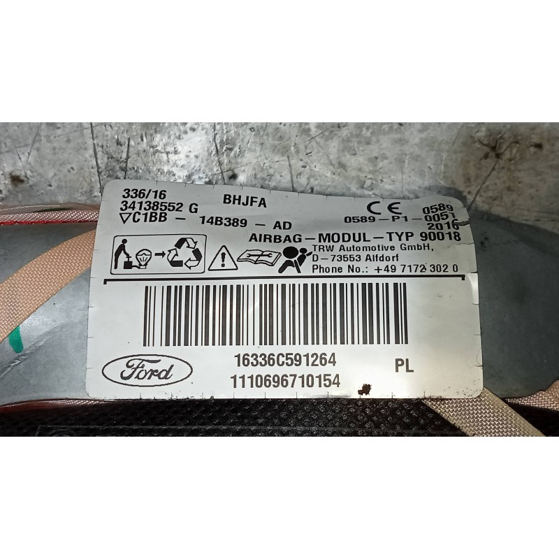 Recambio de airbag cortina delantero derecho para ford fiesta (ccn) 1.25 16v cat referencia OEM IAM C1BB14B389AD  