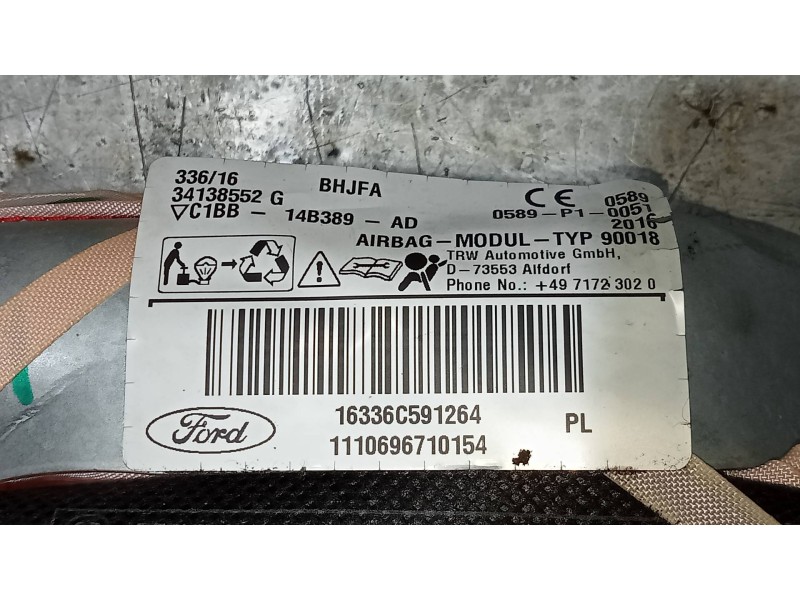 Recambio de airbag cortina delantero derecho para ford fiesta (ccn) 1.25 16v cat referencia OEM IAM C1BB14B389AD  