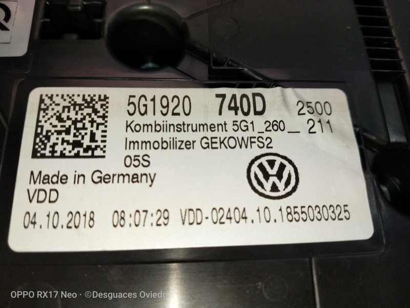 Recambio de cuadro instrumentos para volkswagen golf vii lim. bluemotion referencia OEM IAM 5G1920740D A2C16117300 
