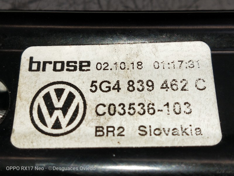 Recambio de elevalunas trasero derecho para volkswagen golf vii lim. bluemotion referencia OEM IAM 5G4839462C C03536103 5P