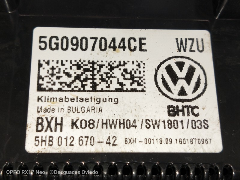 Recambio de mando calefaccion / aire acondicionado para volkswagen golf vii lim. bluemotion referencia OEM IAM 5G0907044CE 5HB01