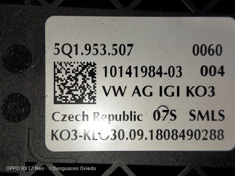 Recambio de mando luces para volkswagen golf vii lim. bluemotion referencia OEM IAM 5Q1953507 5Q1953549 ANILLO AIRBAG INCLUIDO