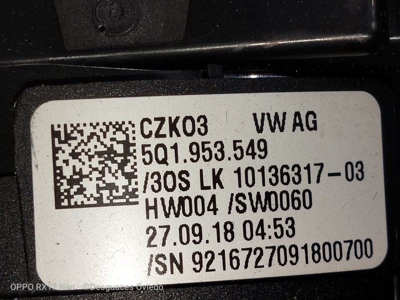 Recambio de mando luces para volkswagen golf vii lim. bluemotion referencia OEM IAM 5Q1953507 5Q1953549 ANILLO AIRBAG INCLUIDO