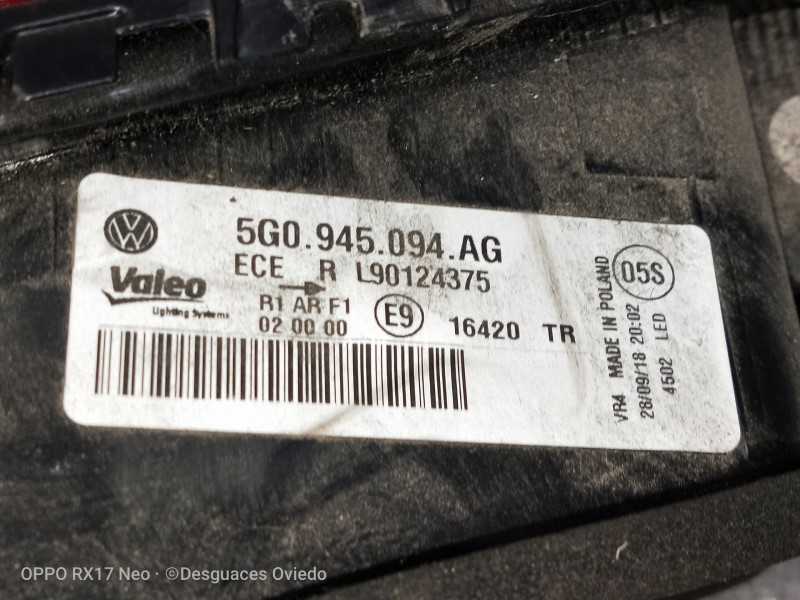 Recambio de piloto trasero izquierdo interior para volkswagen golf vii lim. bluemotion referencia OEM IAM 5G0945094AG L90124375 