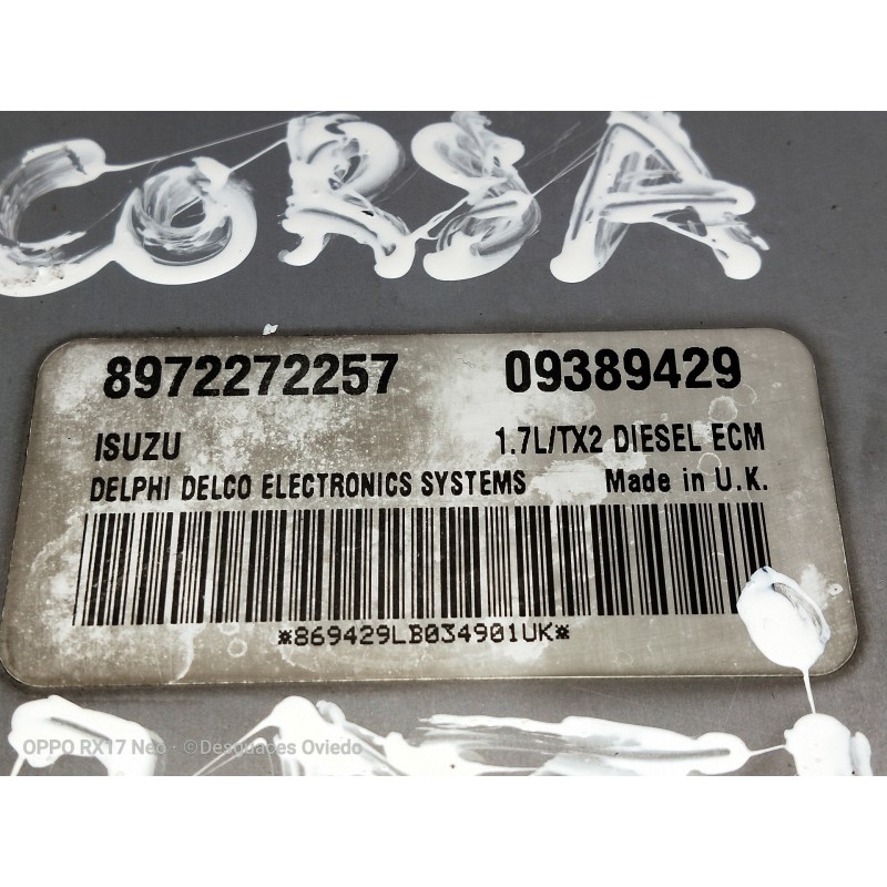 Recambio de centralita motor uce para opel corsa c joy referencia OEM IAM 8972272257 09389429 